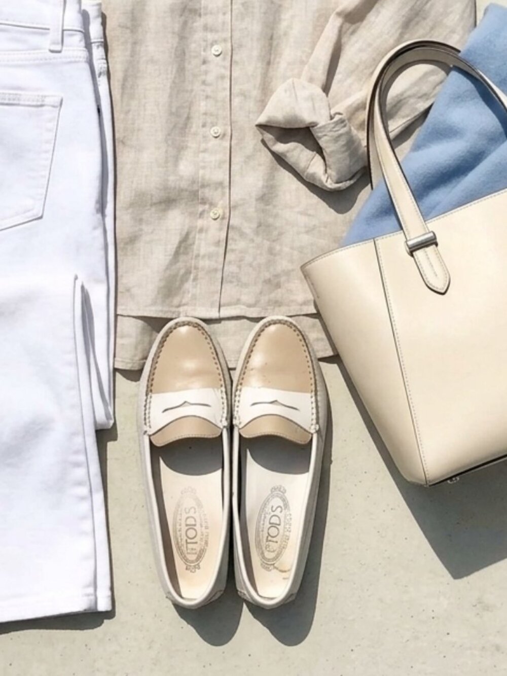 Tod's Shoes Leather Penny Loafers Women's 6.5 White Tan *U shaped Heel* Driving